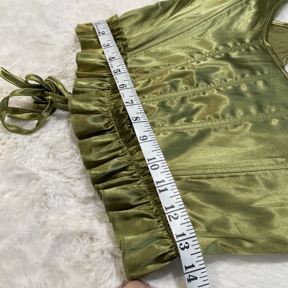 Ribbon Corset Top Medium Whimsical Satiny Chartreuse Lace Up Back Fairy - Picture 5 of 8